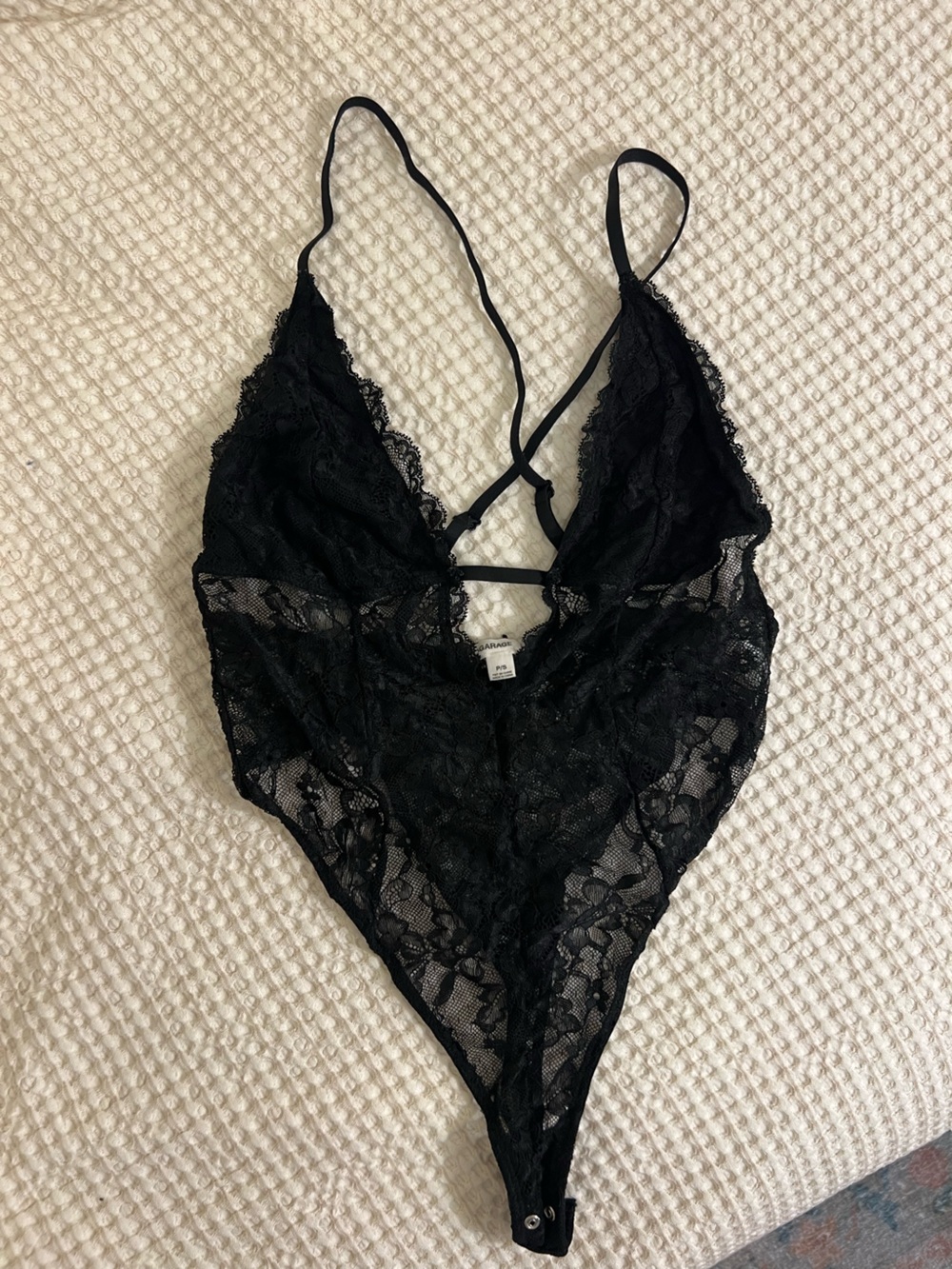 Garage Black Lace Strappy V-Neck Bodysuit